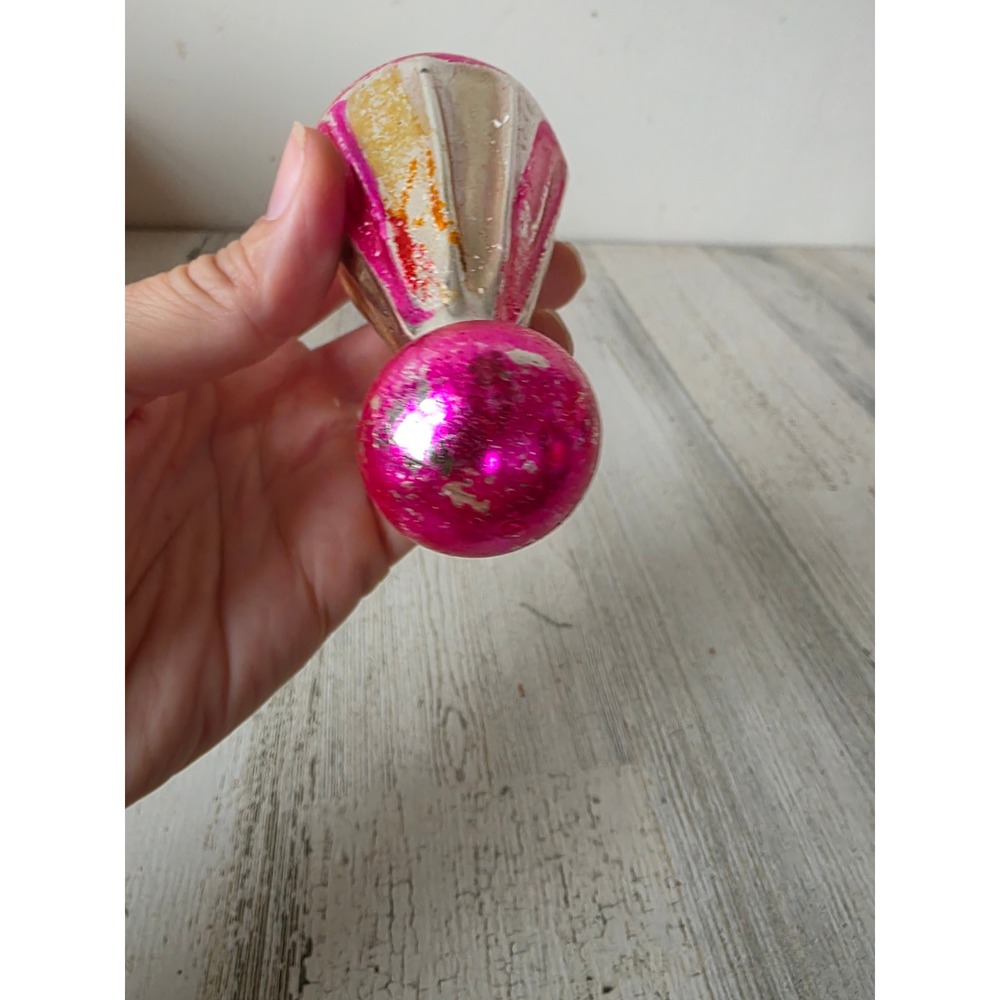 Antique parachute indent fluted air balloon pink teardrop class ornament Xmas - Picture 6 of 7